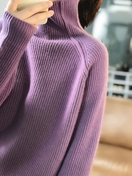 新女纯色高领羊绒衫加厚毛衣连肩长袖宽松针织...