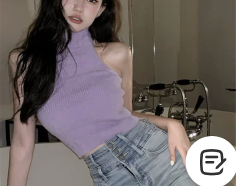 挂脖吊带小背心女夏季短款紫色性感甜辣水貂绒...