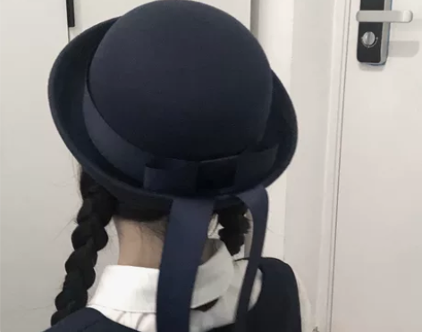 JK制服帽小圆帽日系百搭圆顶毛呢礼帽飘带帽...