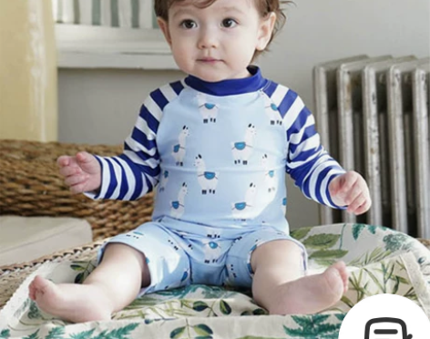 儿童泳衣男女童羊驼2连体3岁小童长袖防晒速...