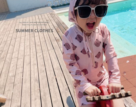 儿童泳衣男女童连体长袖中小童泳装2021新...