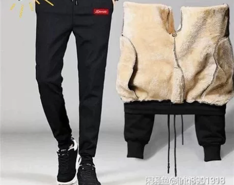 全新大码秋冬裤子男士高腰加绒加厚运动裤羊羔...