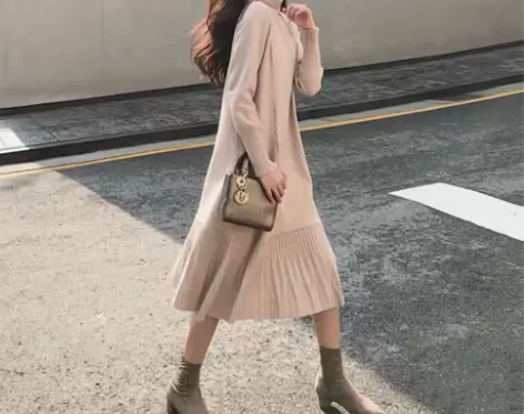 高领配大衣打底裙高级感冬装法式女中长款过