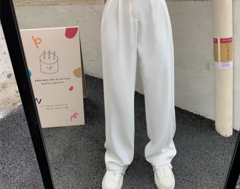 白色西装裤女直筒宽松垂感阔腿裤2021新款...