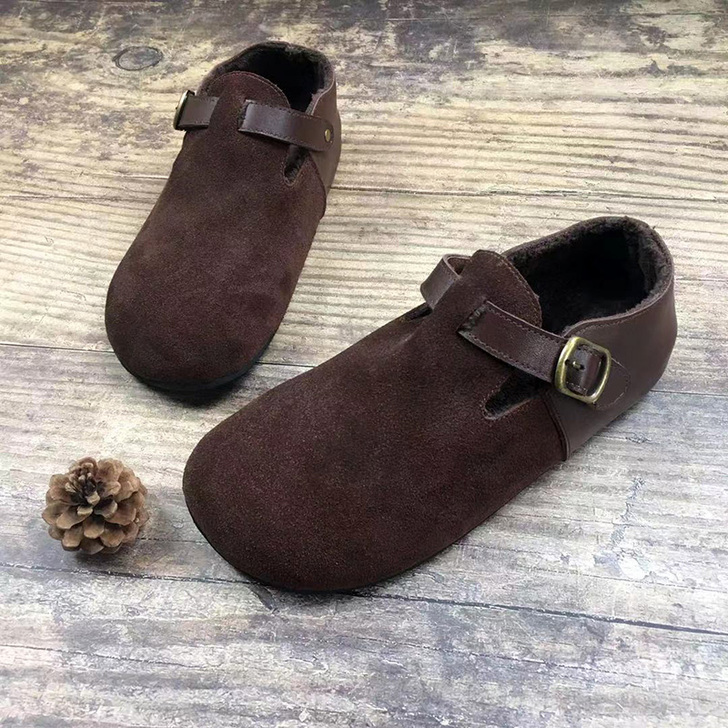 爱尚小脚丫秋冬款日系文艺森女磨砂皮手工真皮...