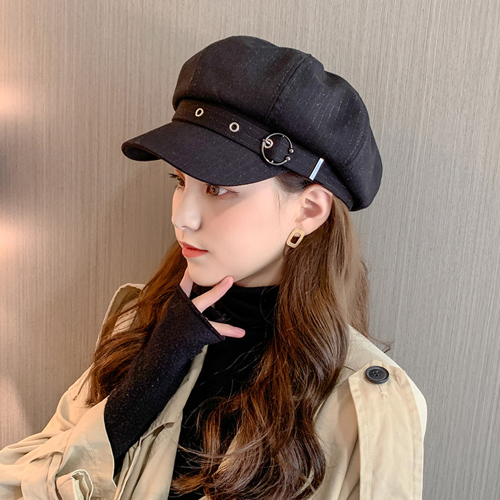 贝雷帽女韩版潮ins秋冬季英伦复古日系黑色...