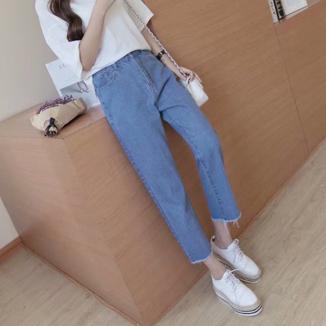 2019春秋韩版牛仔阔腿裤女高腰宽松学生b...