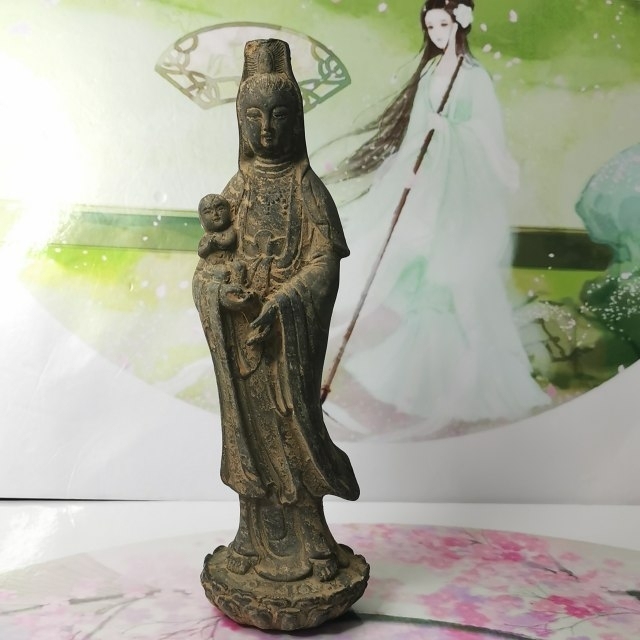 老铜器 老物件 铜佛像 观音送子 年代久远...