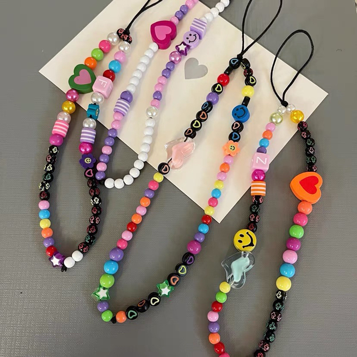 原创ins风彩色珠子手机链手机挂饰挂绳