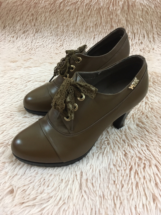 全新39码意尔康真皮女鞋牛皮系带深口单鞋一...