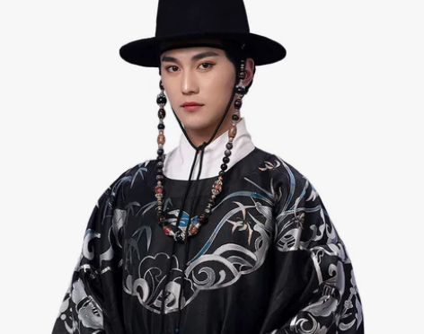 如梦霓裳汉服配饰方顶大帽男野雉毛珠串平顶帽...