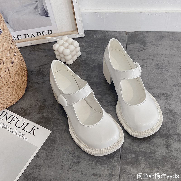 大圆头玛丽珍少女娃娃鞋女日系jk白色小皮鞋...