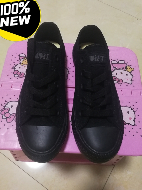 全新 超小码34码全黑帆布鞋板鞋小黑鞋学生...