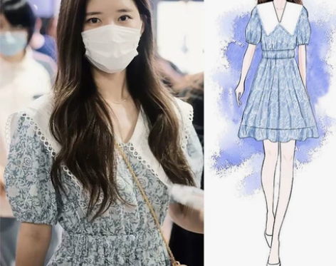 赵露思同款碎花连衣裙女夏刺绣娃娃领甜美鱼尾...