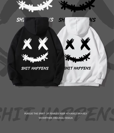 美式街头连帽卫衣男2022新款笑脸欧美外套...