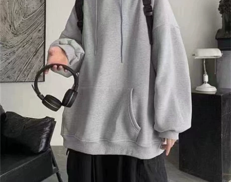 秋冬季加绒加厚连帽卫衣男宽松潮牌纯色学生休...