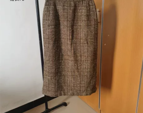 古着高腰粗花呢加厚包臀职业裙一步裙秋冬 图...