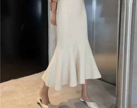 针织鱼尾裙半身裙女秋冬2021新款高腰中长...