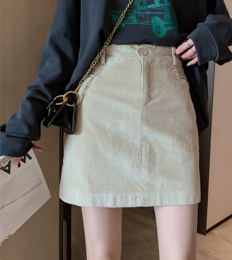 短裙女秋冬新款复古灯芯绒半身裙高腰显瘦a字...
