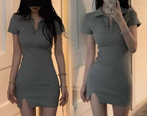 全新纯欲POLO领连衣裙女春季新款性感韩版...