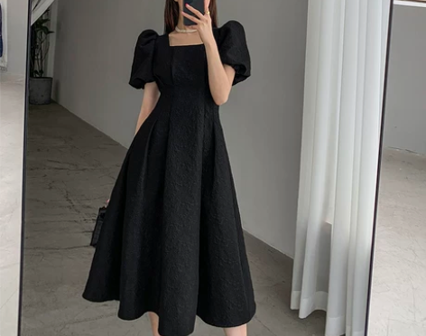 ?FT GUOGE黑色泡泡袖连衣裙女202...