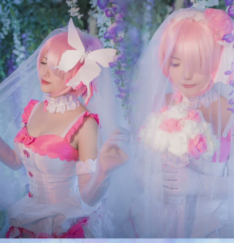 初兽猫cosplay 蕾姆拉姆婚纱cos ...