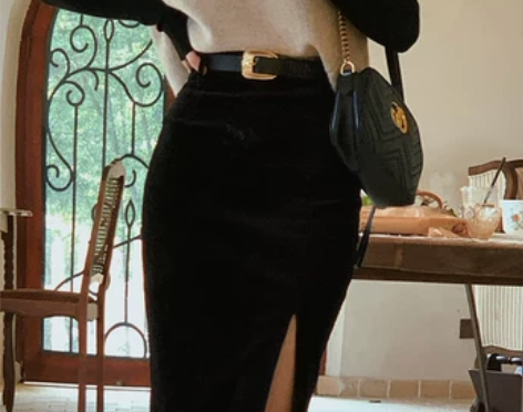 酒午自制港风复古秋冬加厚灯芯绒包臀半身裙高...