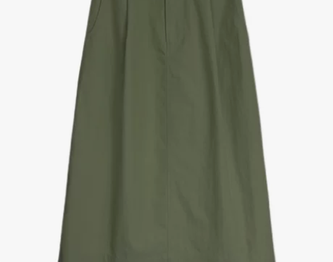 日系工装风绿色半身裙女夏季直筒高腰A字中长...