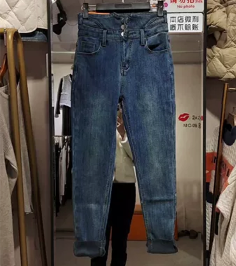 实体店赔钱清版加绒牛仔铅笔裤 新款加绒铅笔...