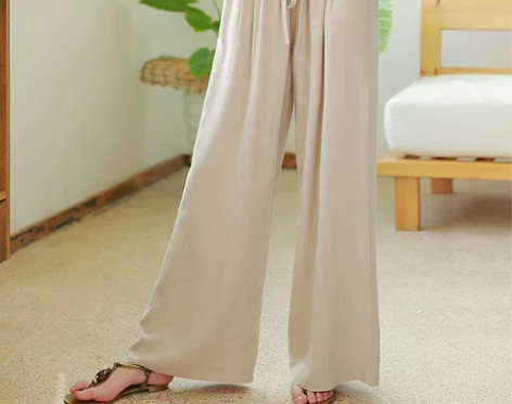 春夏新款垂感棉麻阔腿裤亚麻裤子女休闲长裤大...