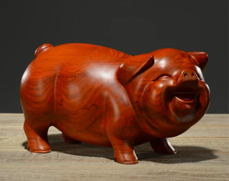 花梨木雕猪摆件招财生肖家居客厅创意可爱桌