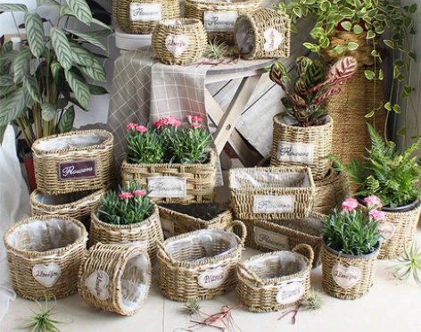 创意编织柳编草编藤编花盆插花花篮手工多肉盆...