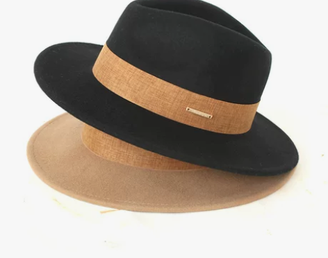 法式新款秋冬平沿羊毛呢礼帽女时尚宽檐男毡帽...