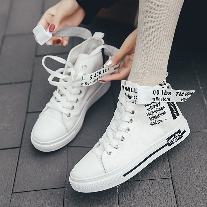 高帮帆布女鞋学生韩版2021春夏潮鞋百搭白...