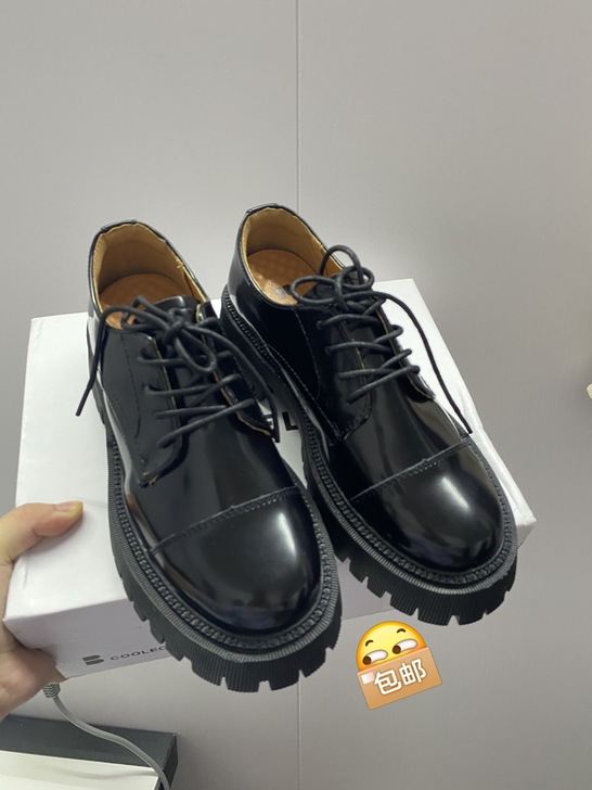 BELLE百丽黑色系带 松糕鞋女厚底英伦风...