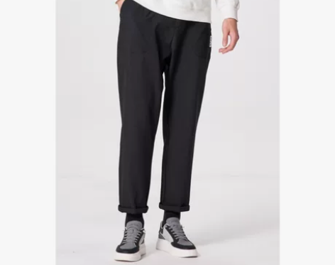 PINLI品立秋季新款男黑色厚款裤子加绒加...