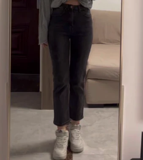 黑灰色九分直筒法棍牛仔裤，S码，有弹力，穿...