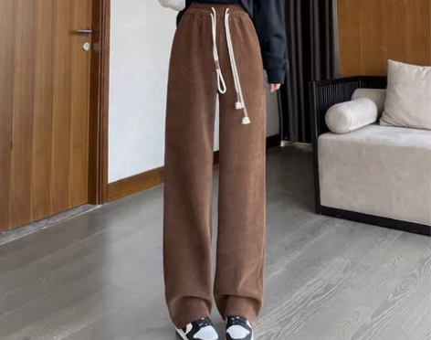 阔腿裤女秋冬加绒垂感高腰小个子雪尼尔直筒裤...