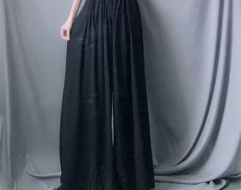 【MINT】极简棉麻超长松紧高腰阔腿裤复古...