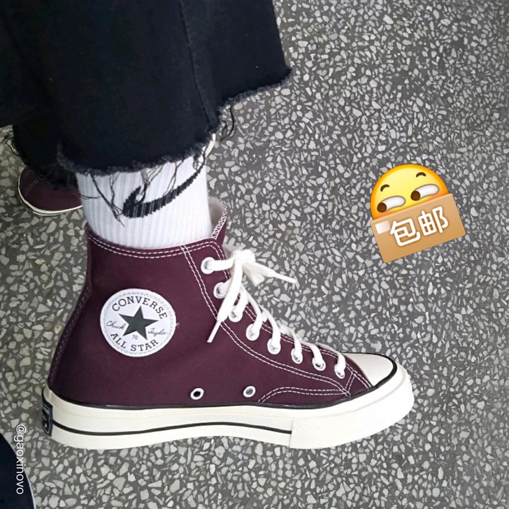 匡威1970s高帮休闲帆布鞋 酒红色男女同...