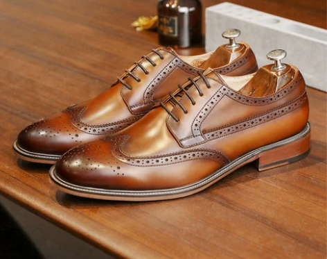 德赛布洛克皮鞋男英伦风真皮男鞋棕色商务鞋