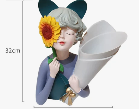 向日葵抱花女孩干花花瓶轻奢摆件捧花少女玄关...