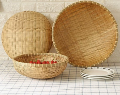 竹编簸箕圆形农家竹制品收纳筐竹编篮子洗菜沥...