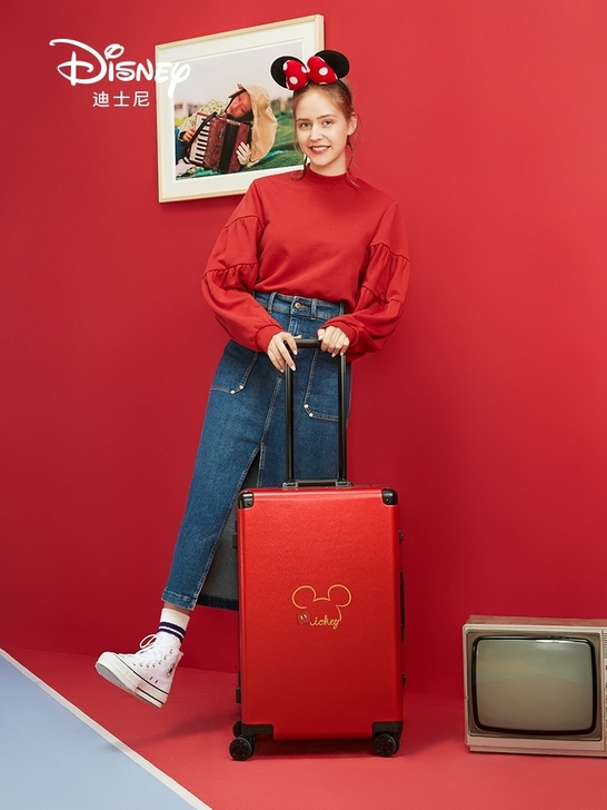 全新迪士尼行李箱女ins网红子母箱20寸红...