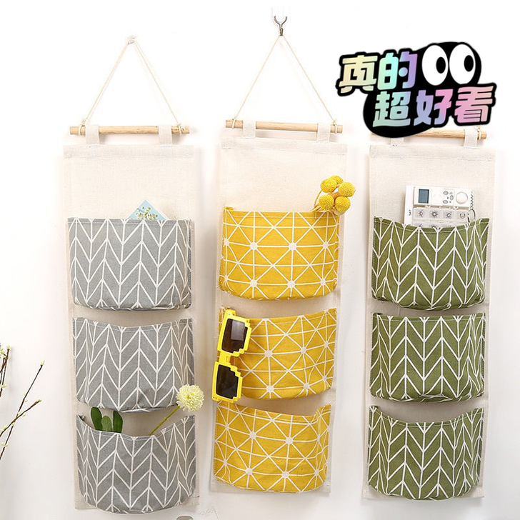 棉麻防水收纳挂袋悬挂式多层挂兜布艺门后杂物...
