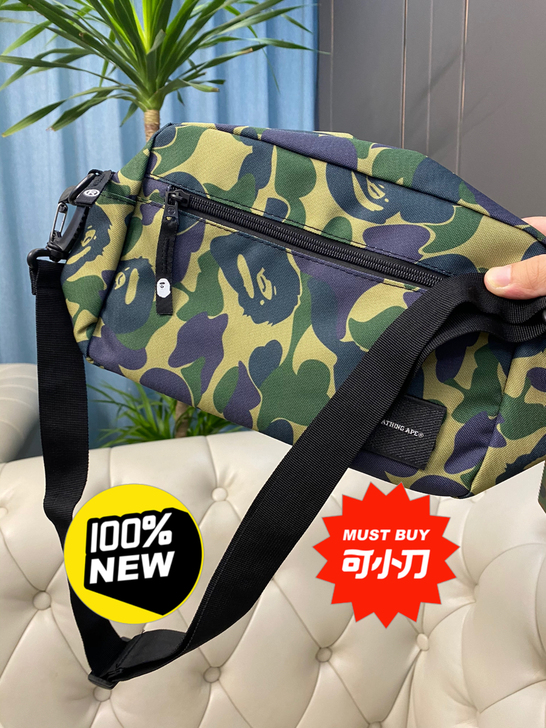 猿人头BAPE新款迷彩绿胸包单肩包斜挎包全...