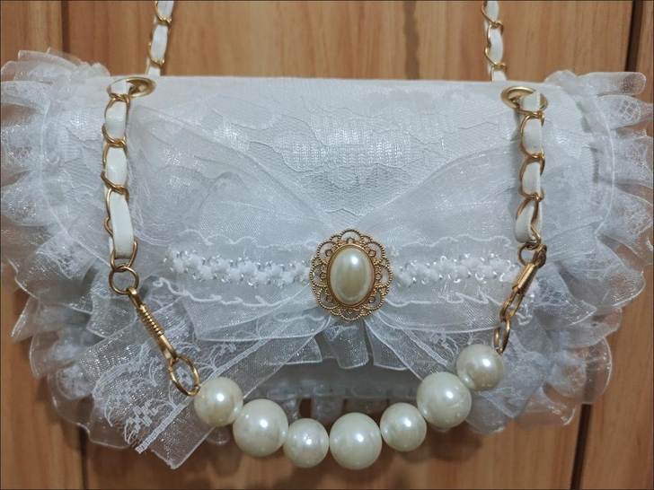 原创lolita手作温柔优雅系白色手提斜挎...