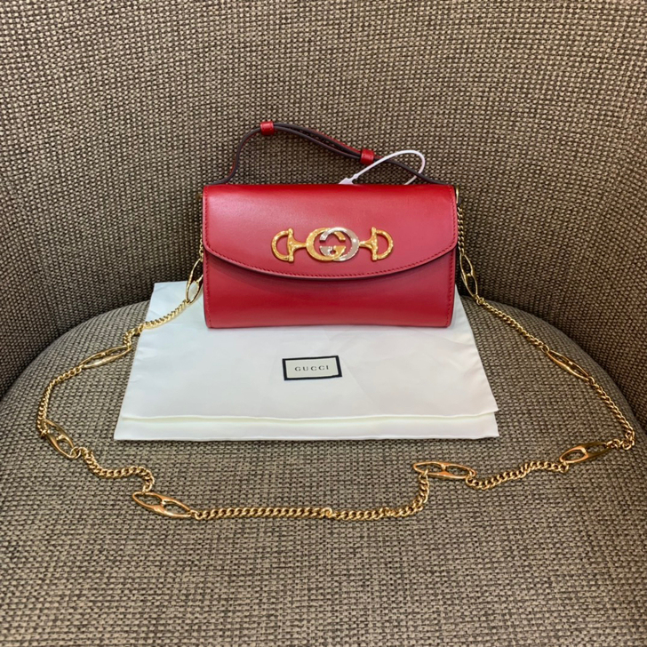 Gucci古奇zumi链条单肩包 红色金扣...