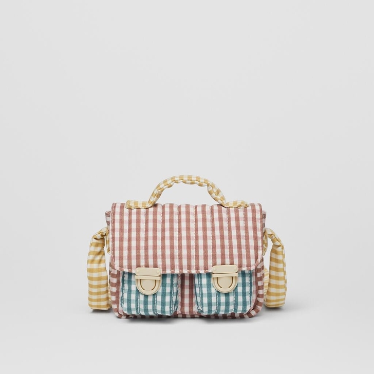 ZARA WANG拼色格子斜挎包女生清新小...