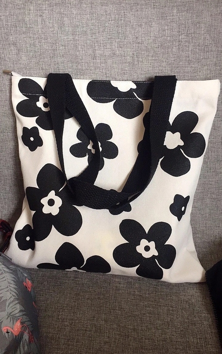 全新帆布包 黑白泫雅花朵单肩包